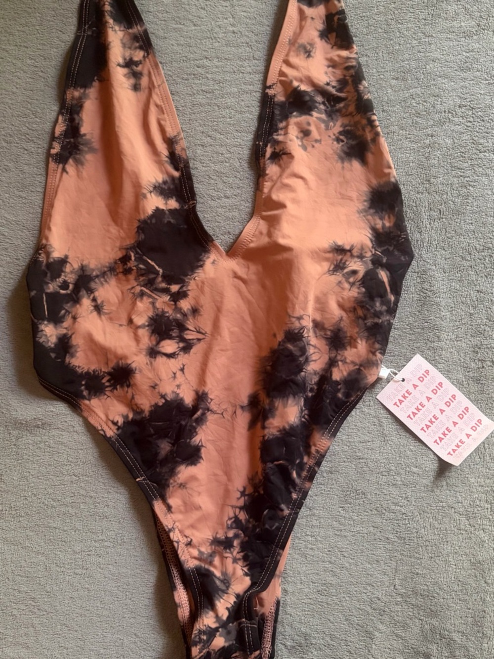 PacSun Peach and Black Tie-Dye One-Piece Swimsuit
